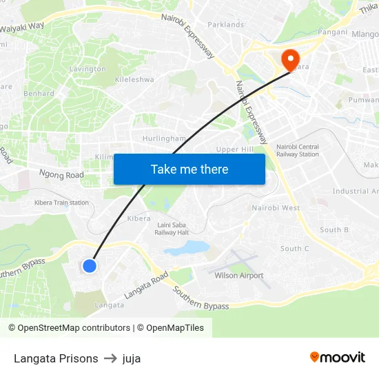 Langata Prisons to juja map