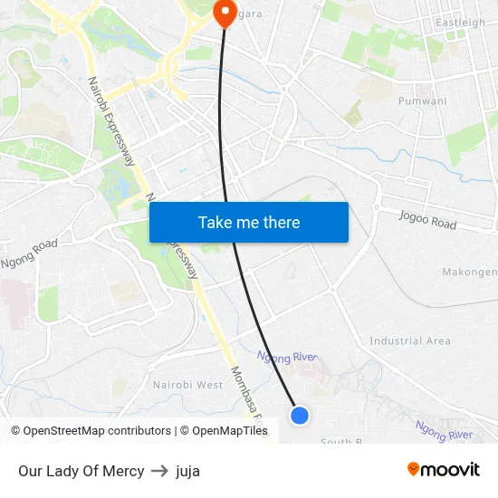 Our Lady Of Mercy to juja map