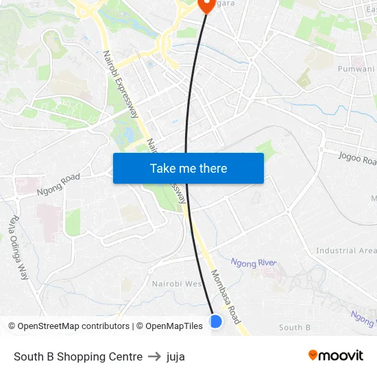 South B Shopping Centre to juja map