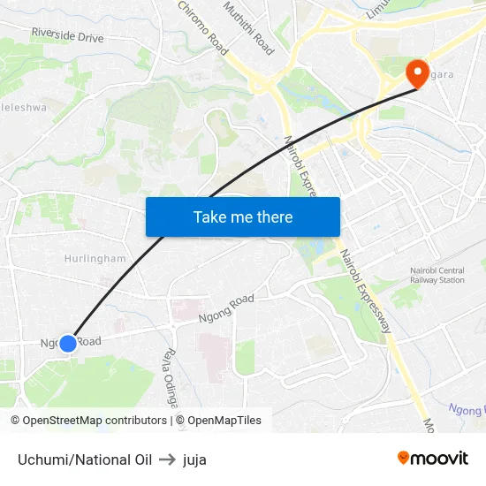 Uchumi/National Oil to juja map