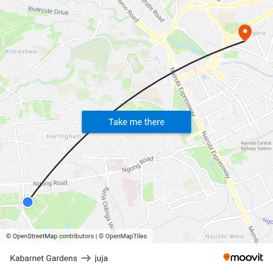 Kabarnet Gardens to juja map