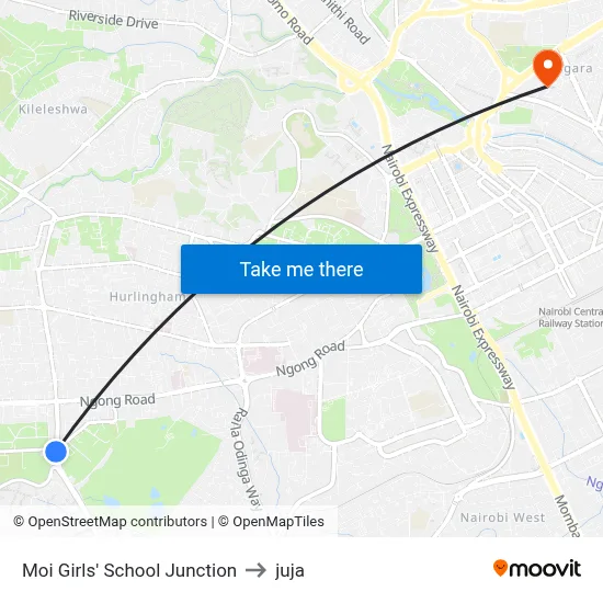 Moi Girls' School Junction to juja map