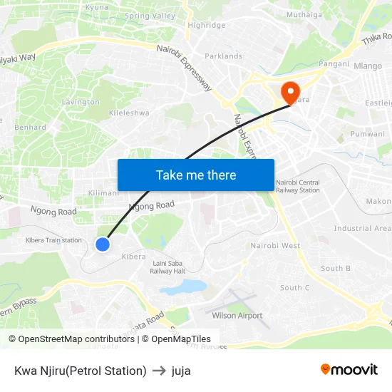 Kwa Njiru(Petrol Station) to juja map