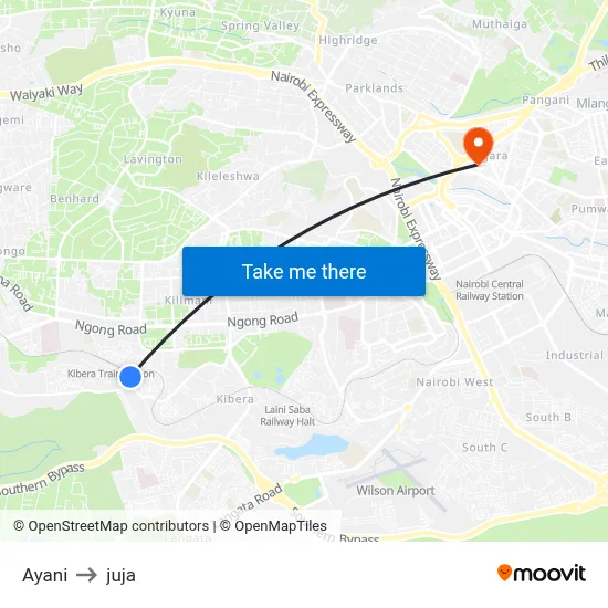 Ayani to juja map