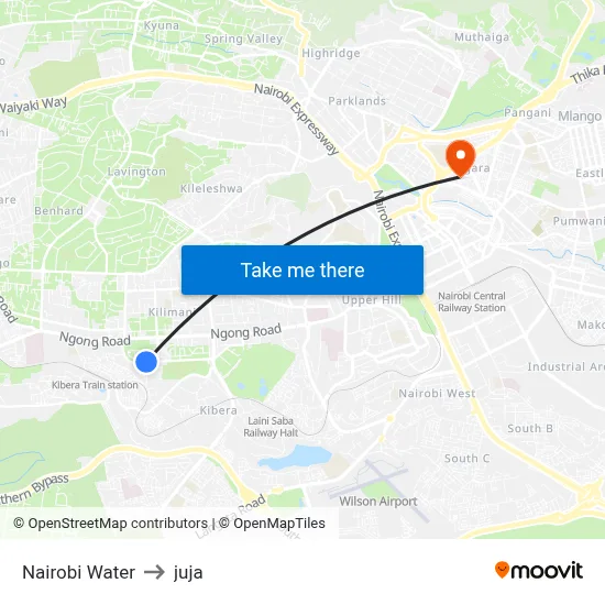 Nairobi Water to juja map