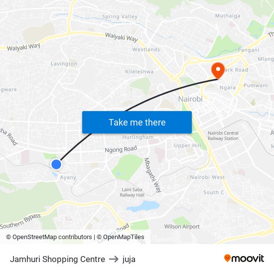 Jamhuri Shopping Centre to juja map