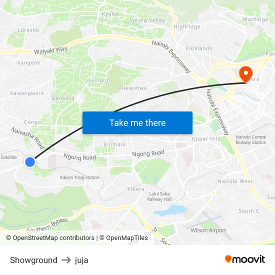 Showground to juja map