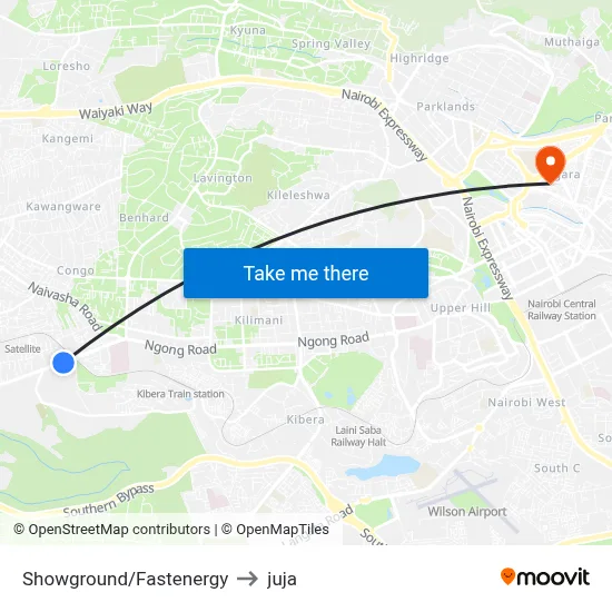 Showground/Fastenergy to juja map