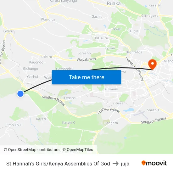 St.Hannah's Girls/Kenya Assemblies Of God to juja map