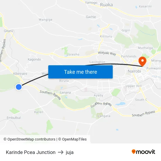Karinde Pcea Junction to juja map