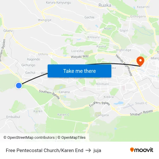 Free Pentecostal Church/Karen End to juja map