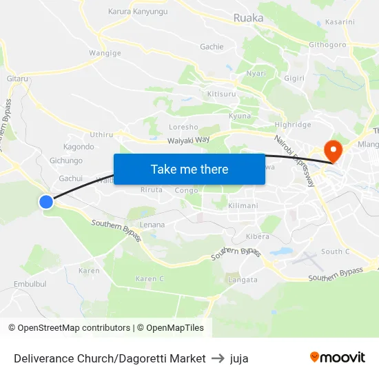 Deliverance Church/Dagoretti Market to juja map