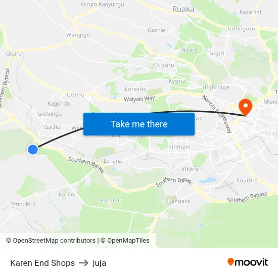 Karen End Shops to juja map