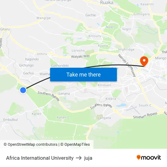 Africa International University to juja map