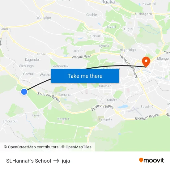 St.Hannah's School to juja map
