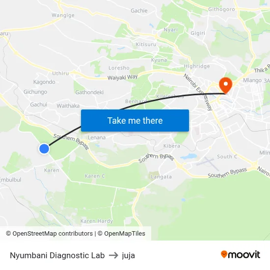 Nyumbani Diagnostic Lab to juja map