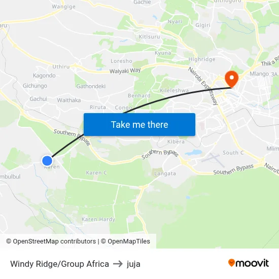 Windy Ridge/Group Africa to juja map