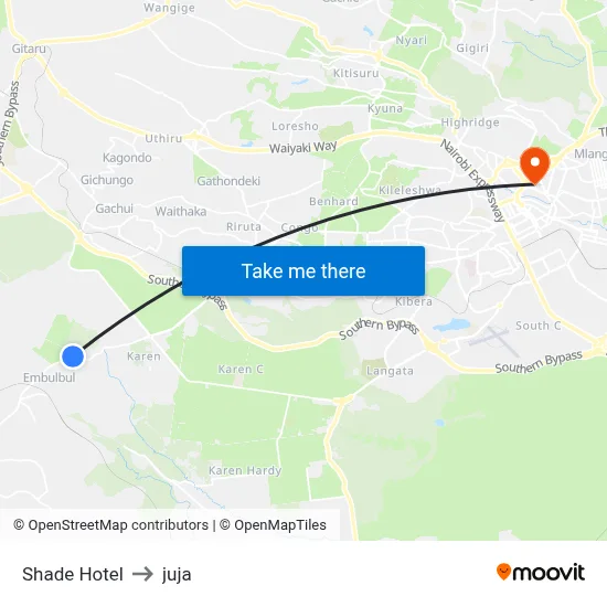 Shade Hotel to juja map