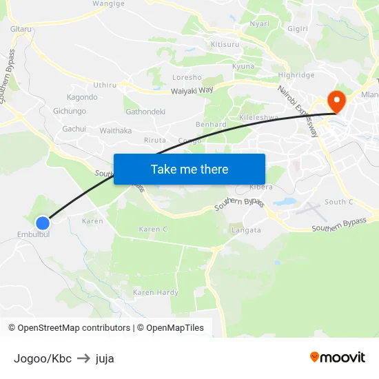 Jogoo/Kbc to juja map