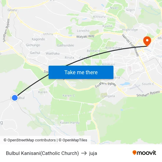 Bulbul Kanisani(Catholic Church) to juja map