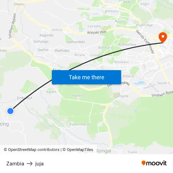 Zambia to juja map