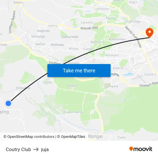 Coutry Club to juja map