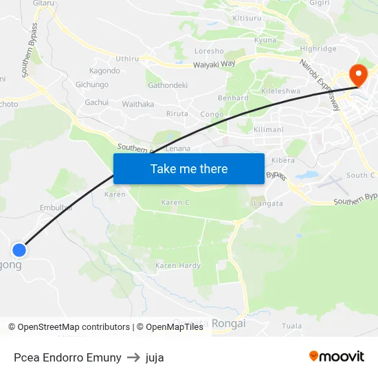Pcea Endorro Emuny to juja map