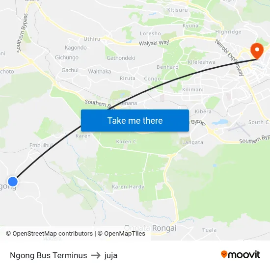 Ngong Bus Terminus to juja map