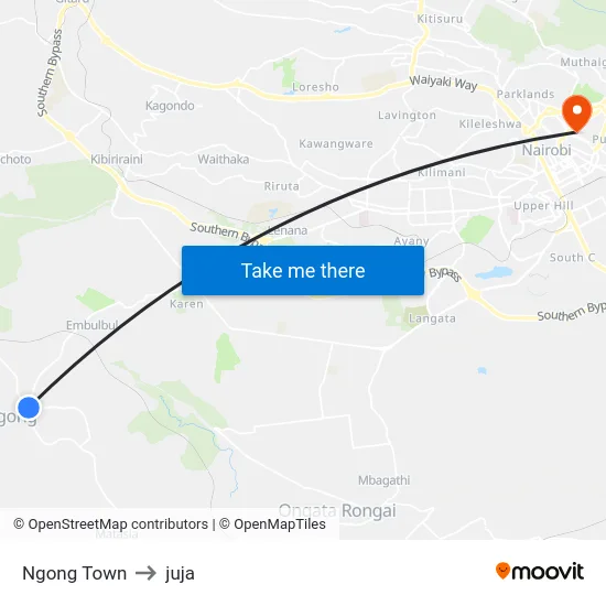 Ngong Town to juja map