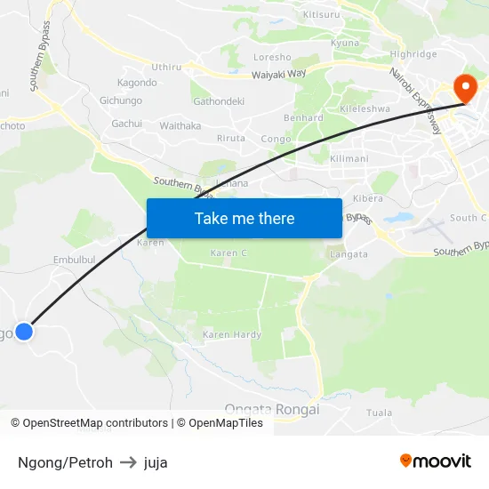 Ngong/Petroh to juja map