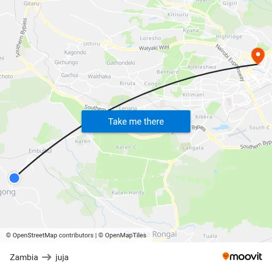 Zambia to juja map
