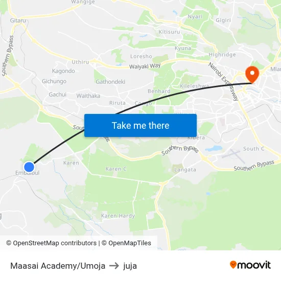 Maasai Academy/Umoja to juja map