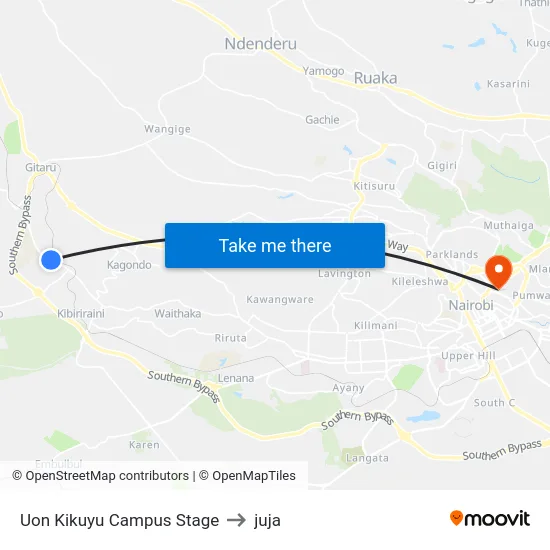 Uon Kikuyu Campus Stage to juja map