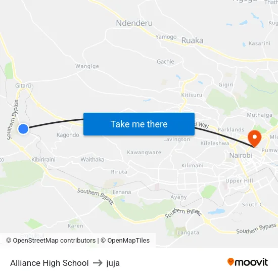 Alliance High School to juja map