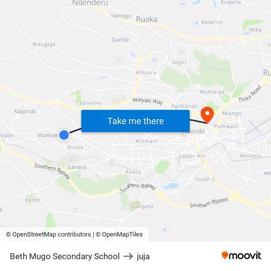 Beth Mugo Secondary School to juja map