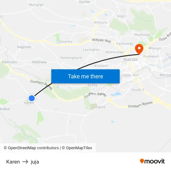 Karen to juja map