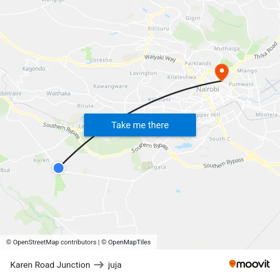 Karen Road Junction to juja map