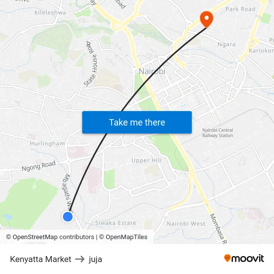 Kenyatta Market to juja map