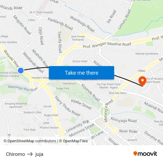 Chiromo to juja map