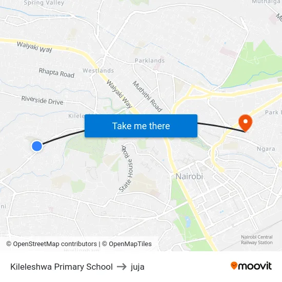 Kileleshwa Primary School to juja map