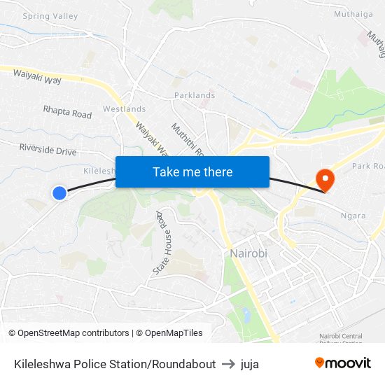 Kileleshwa Police Station/Roundabout to juja map