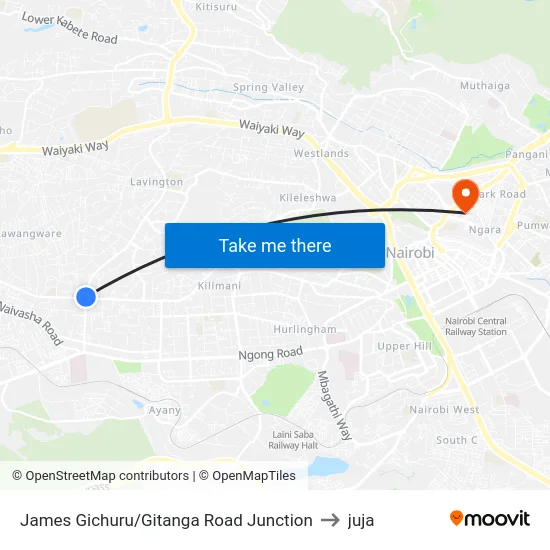 James Gichuru/Gitanga Road Junction to juja map