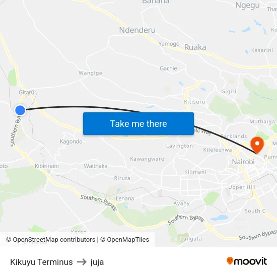Kikuyu Terminus to juja map