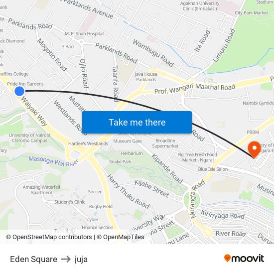 Eden Square to juja map