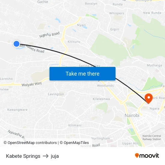 Kabete Springs to juja map