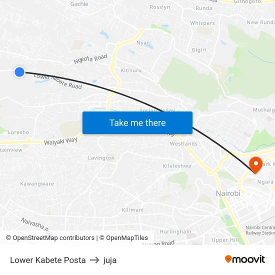 Lower Kabete Posta to juja map