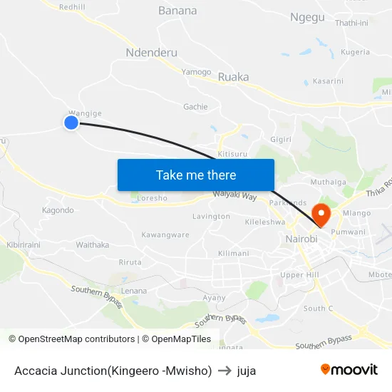 Accacia Junction(Kingeero -Mwisho) to juja map