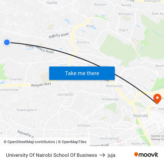 University Of Nairobi School Of Business to juja map