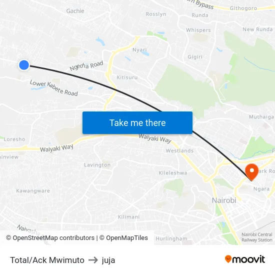 Total/Ack Mwimuto to juja map