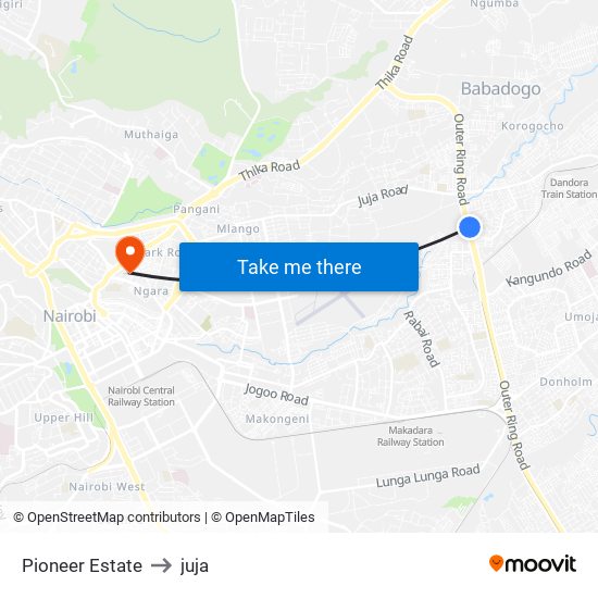 Pioneer Estate to juja map